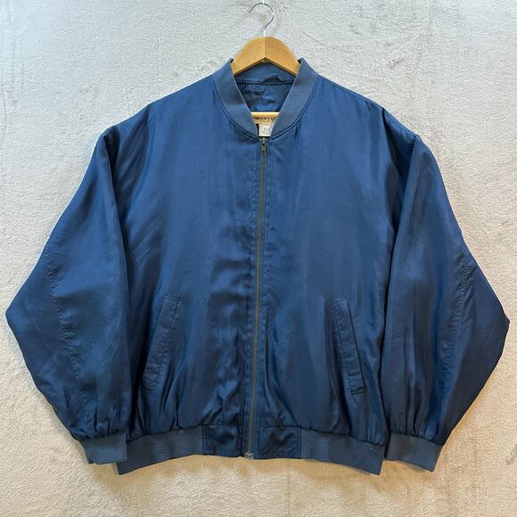 Montage Other - Vintage Montage Pour Homme Men’s Large Silk Blue Full Zip Lined Bomber Jacket